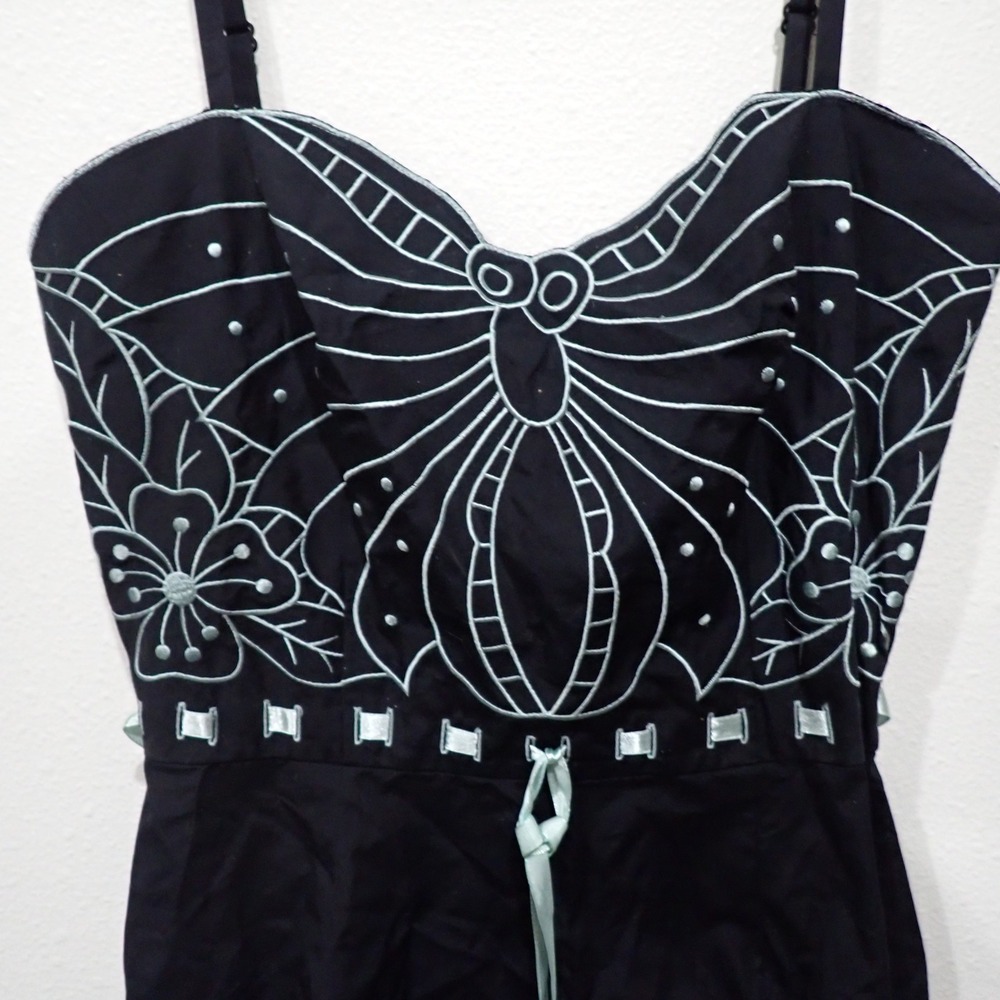 Betsey Johnson Black Butterfly Embroidered Mini Dress Blue Floral Size 2 NEW - Picture 3 of 9